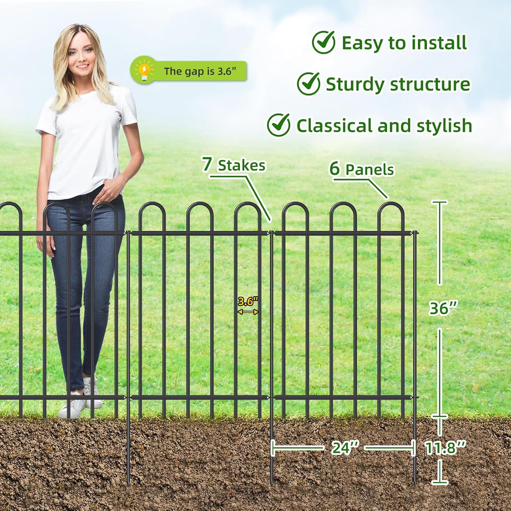 36” x 12’ Outdoor Metal Garden Fence, No-Dig Dog Fence Panels with Stakes