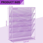 Wall File Organizer Holder Mesh Hanging Paper Document Holder, Vertical 6 Pocket Tier for Office Home, Light Purple