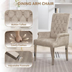 Velvet Dining Chair with Arms, Upholstered Tufted High Back Dining Room Chairs, Accent Armchair with Chrome Leg and Nailhead Trim, Kitchen Dining Living Room, Beige (Ivory)