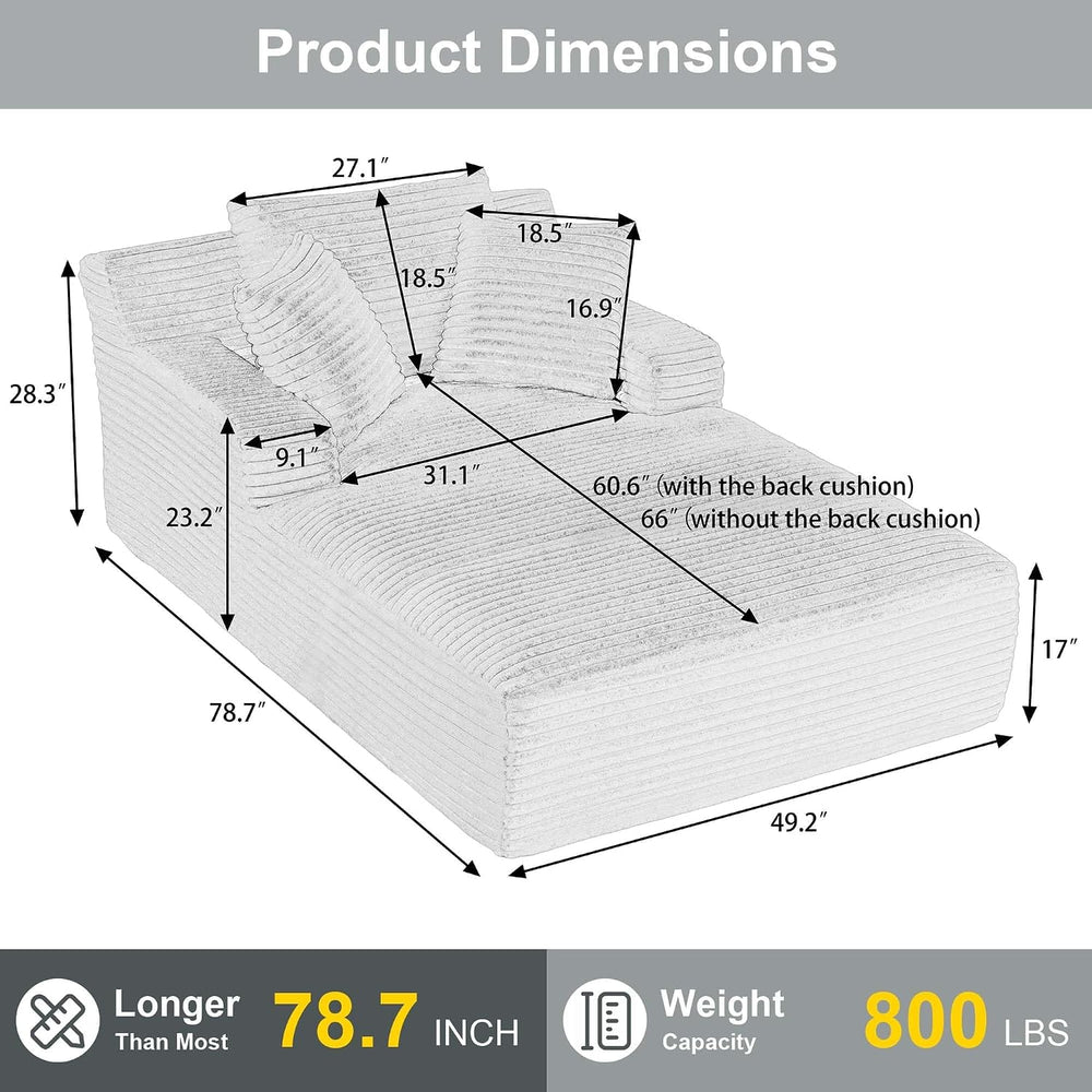 Tmsan Oversized Chaise Lounge Chair Indoor, 78.7" Extra Deep Floor Cordu...