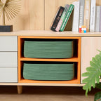 Large Shallow Organizing Baskets 15x11x5.1 Inches - Rope Woven Storage Bins for Bathroom, Shelves, Cube Closet, Green 4 Packs