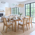 Farmhouse Rattan Dining Chairs Set of 2, Cream Linen Upholstered with Cane Back, Comfortable Side Wood Chairs for Dining Room/Kitchen/Living Room/Restaurant