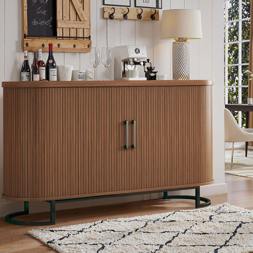 HUAHUU Sideboard Buffet Cabinet with Storage, 54.3" Fluted Tambour, Adju...
