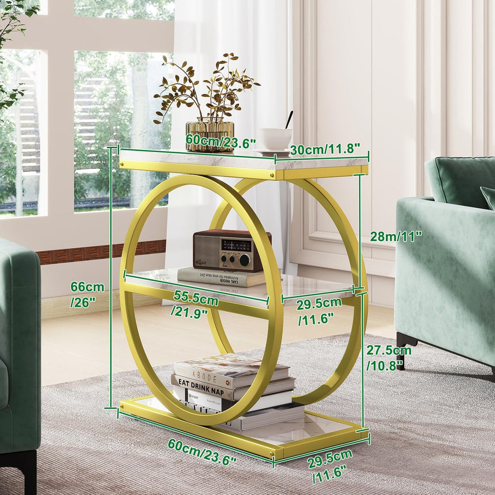 IBUYKE Narrow End Table with 3 Storage Shelves, Industrial Sofa Side Table, D...