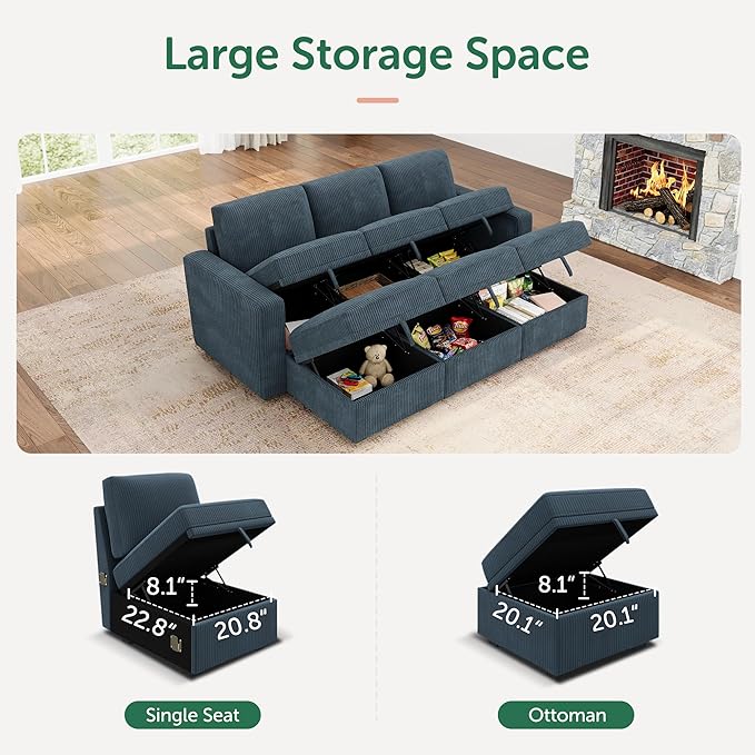 HONBAY Modular Sectional Sleeper Sofa Bed, Pull Out Couch with Storage Ottoman, U Shaped Sectional Couches for Living Room, Blue