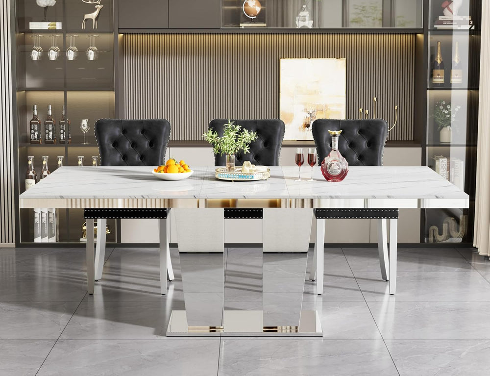 63"-94" Modern Extendable Dining Room Table for 6 8 10, Large White...