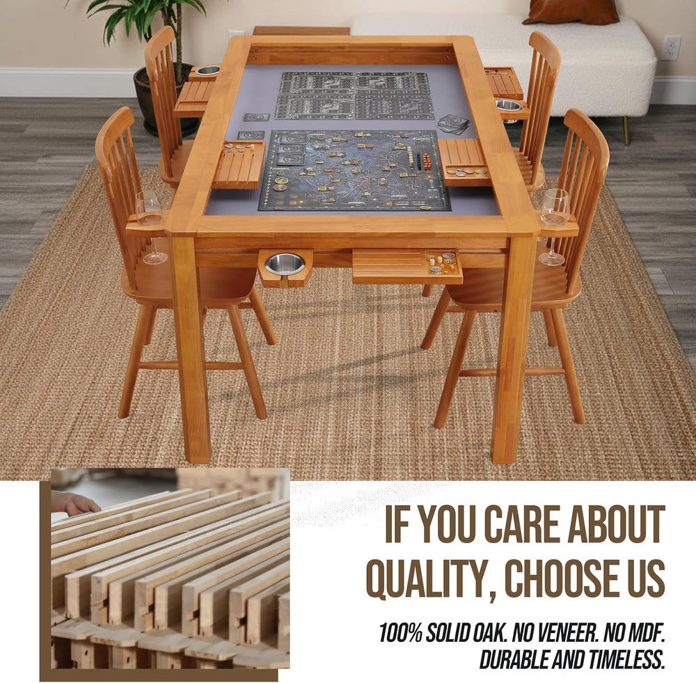 63" Solid Wood Board Game Table for Gaming/Dining, Removable Top | Gamin...