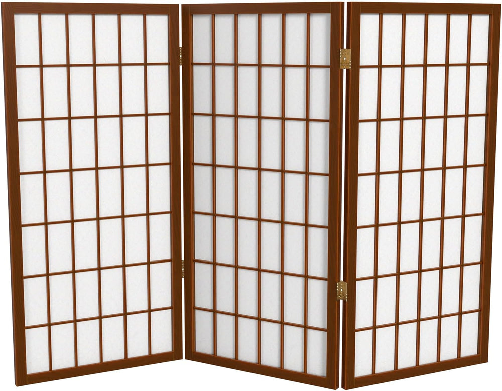 3 ft. Short Window Pane Shoji Screen - Walnut - 3 Panels