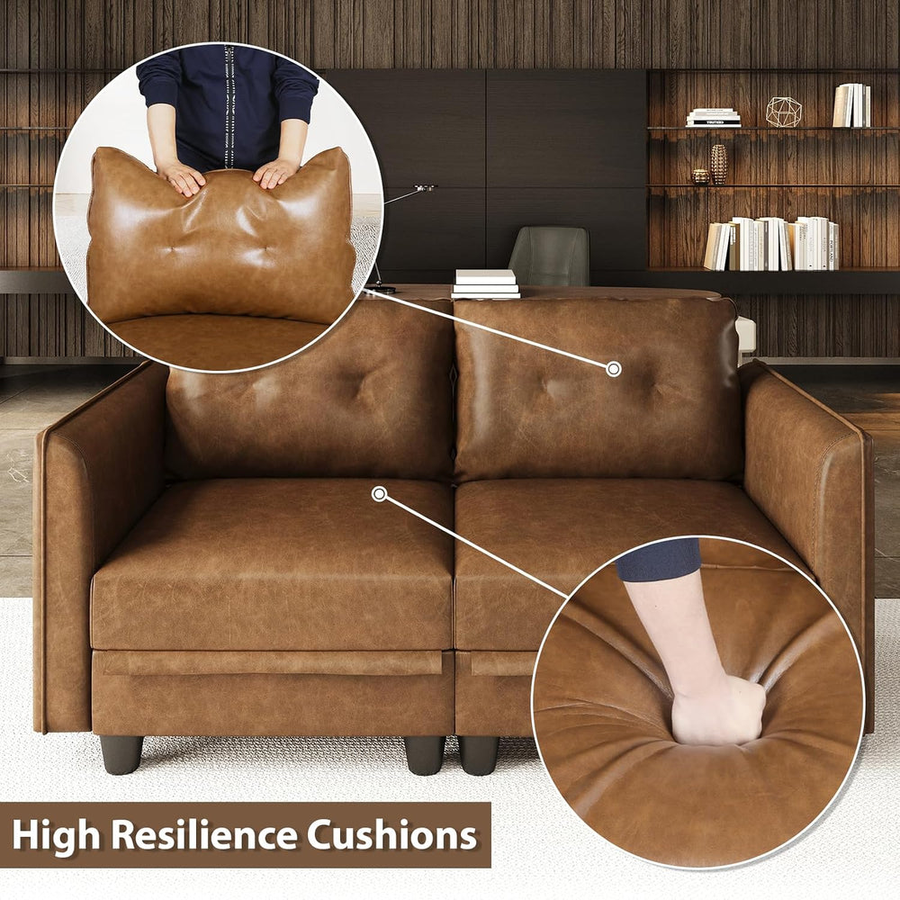 LLappuil 7-Piece U-Shaped Modular Sectional Sofa with Storage, Faux Leather C...