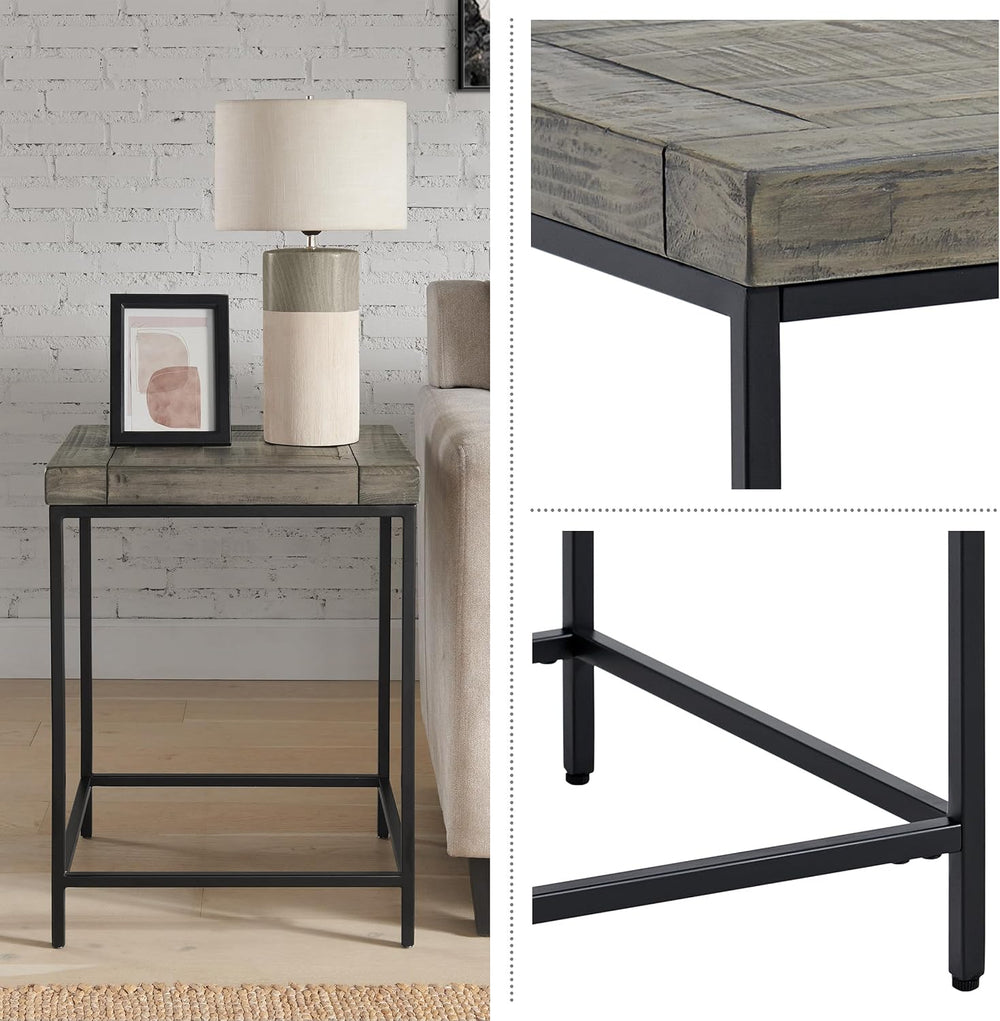 Alaterre Furniture End Table - Industrial Modern Side Table with Wood Top and...