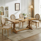 French Country Dining Chairs Set of 2, Beige Kitchen & Dining Room Chairs, Velvet Kitchen Chairs, Tufted Upholstered, Wood Legs, Sillas De Comedor (Velvet, Beige, 2 Pcs)