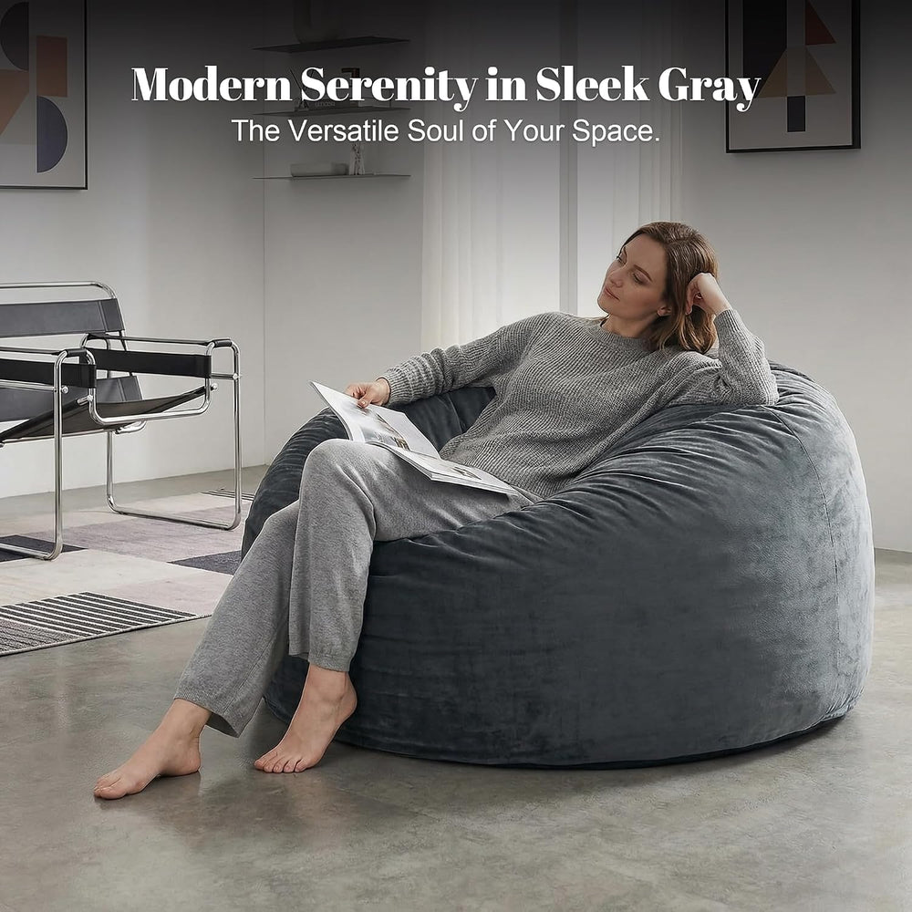 Codi 4 FT Bean Bag Chairs for Adults, Large Beanbag with Filler, Grey | Premi...