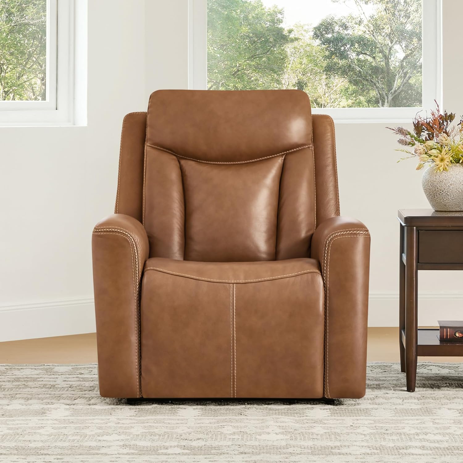 CHITA Genuine Leather Super Zero Gravity Power Recliner Chair, Saddle | Adjustable Power Headrest, USB & Type-C Ports for Living Room & Home Theater