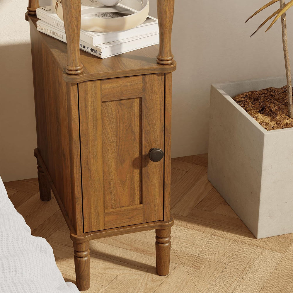 Veegle Narrow Nightstand,Mid-Century Modern Nightstand with Storage, Skinny E...
