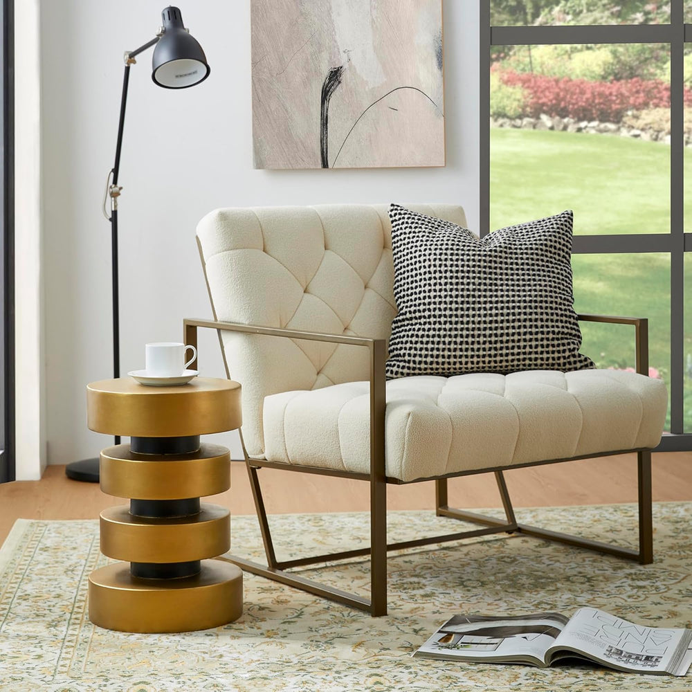 Glitzhome Gold Floating Disks Side Table & Accent Stool - 18" H Mode...