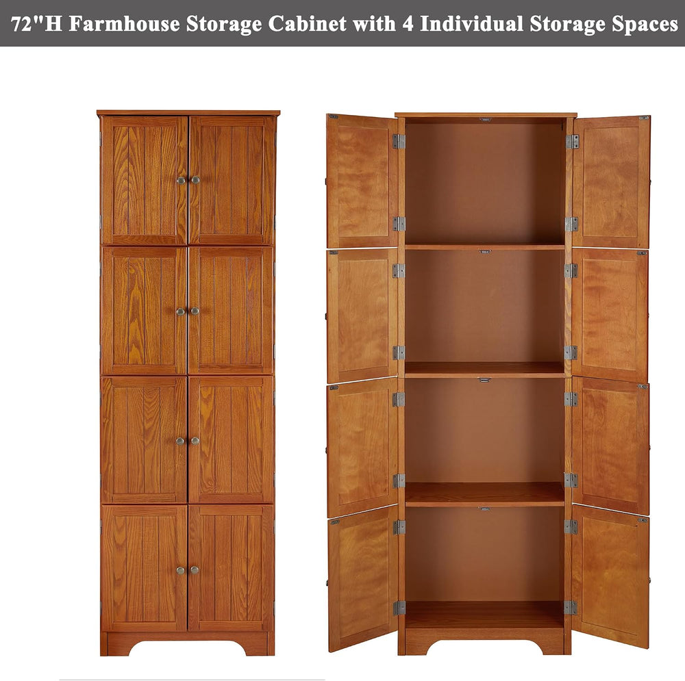 72" Tall Farmhouse Storage Cabinet, 4 Tier Kitchen Pantry Cabinet with 4...