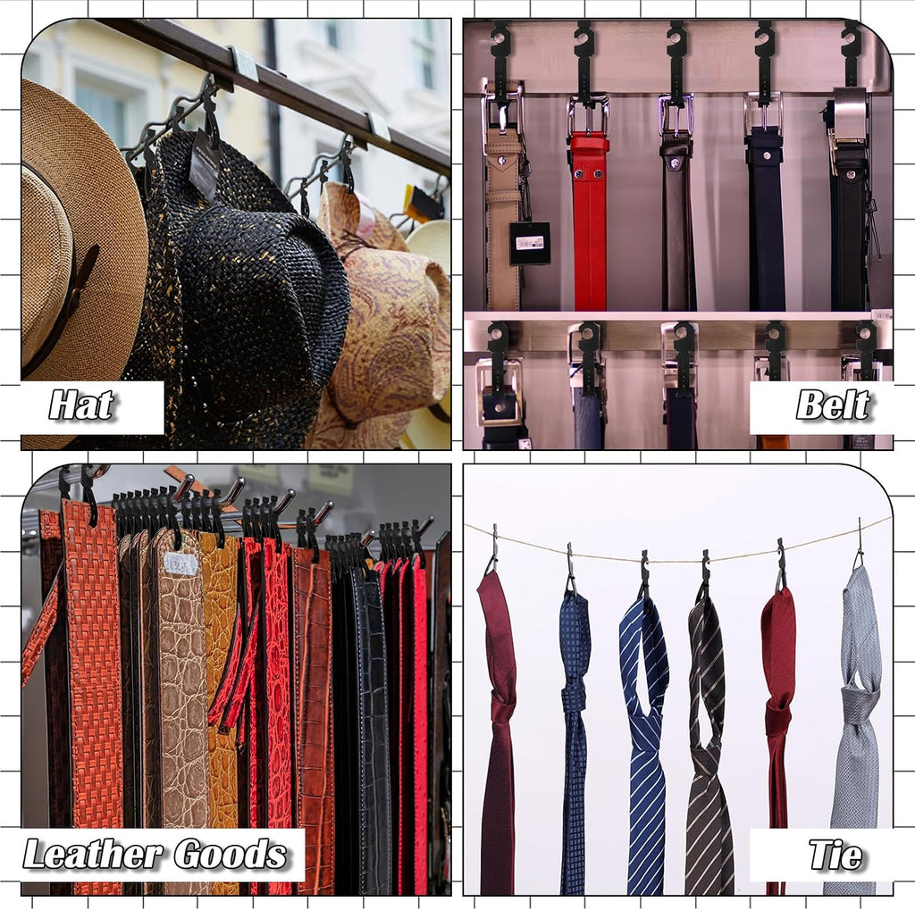 Geelin 100 Pack Belt Hanger, Black Plastic Tie Hangers Bulk for Men & Women, Non-Slip Space Saving Closet Organizers and Storage, Durable Retail Display Hooks for Wardrobe, Accessories