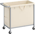 SONGMICS Laundry Basket with Wheels, Rolling Laundry Hamper, 47.5 Gallons (180 L), Removable Liner, Steel Frame with Handle, 31.5 x 15.4 x 31.9 Inches, Cream White URLS011W01