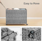 Laundry Hamper with Wheels, 52.8 Gallon(200L) Rolling Laundry Basket with Lid, 3-Section Rattan Clothes Hamper with 3 Removable Liner & 3 Mesh Bags, Laundry Sorter with Side Pocket, Grey