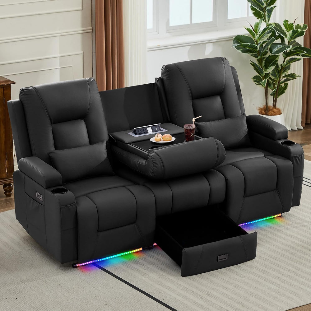URRED Wall Hugger Power Reclining Loveseat Sofa，Black：77.3" - 3 Seats