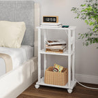 TUTOTAK Small Narrow Side Table with Charging Station, Set of 2 Skinny End Table for Small Spaces, Slim Nightstand with USB Ports and Outlet,Sofa Beside Table with Wheels, White TB01BW047