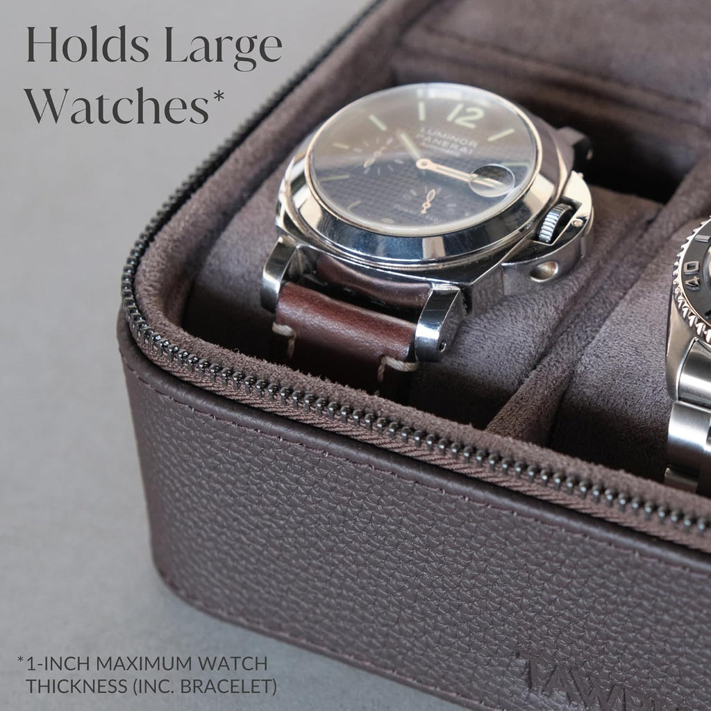 TAWBURY 3 Watch Case with Storage Compartment – Top-Grain Leather Watch Travel Case for Men | Leather Watch Roll Travel Case | Travel Watch Cases for Men | Travel Watch Box for Men Leather