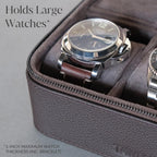 TAWBURY Watch Case - 3 Slot Genuine Top-Grain Leather Watch Travel Case for Men & Women with Metal Zipper and Extra Wide Pillows for Large Watches (Brown)