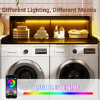 Aheaplus Washer and Dryer Countertop, 2-Tier Laundry Countertop Cover with LED Lights and Power Strip, Large Space Laundry Topper with Shelf for Laundry Room Organization, Black