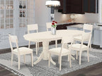 East West Furniture VAAD7-LWH-LC 7 Piece Dinette Set Consist of an Oval Dining Room Table with Butterfly Leaf and 6 Faux Leather Upholstered Dining Chairs, 40x76 Inch, Linen White