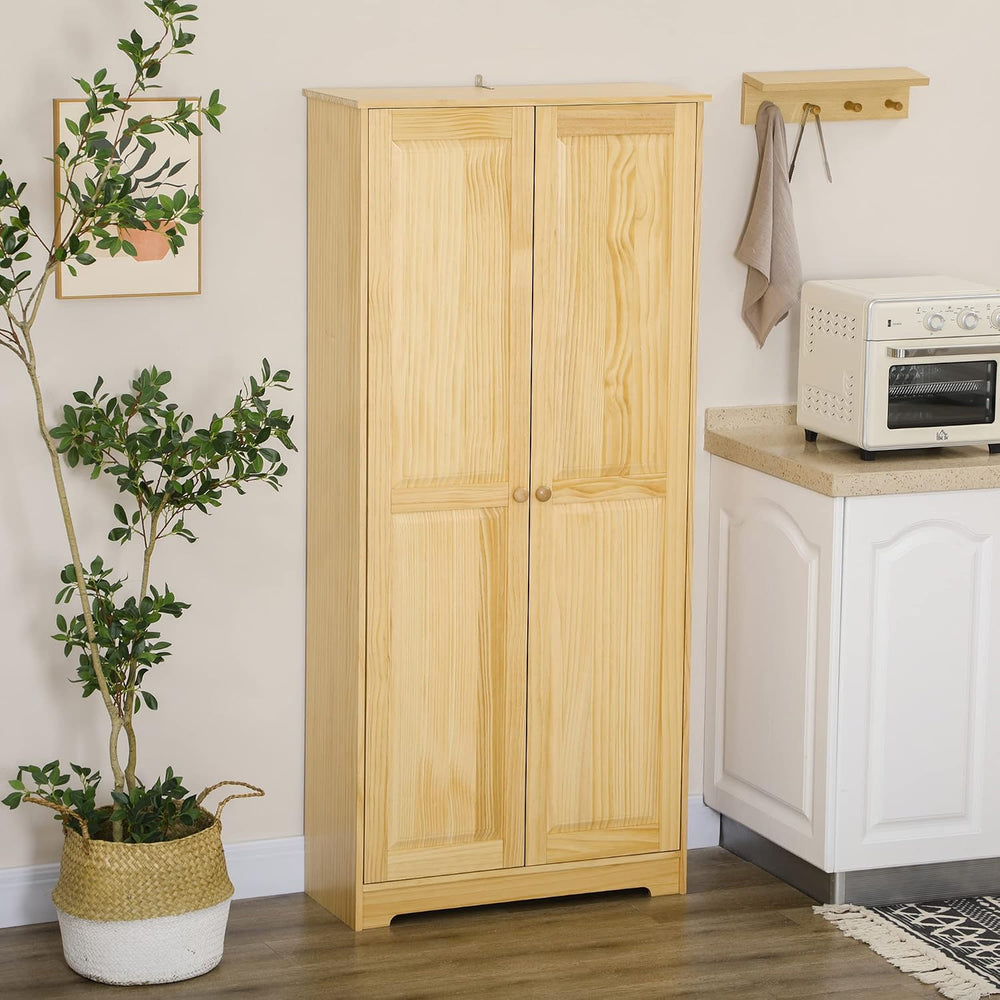 HOMCOM 67" Pinewood Kitchen Pantry Storage Cabinet, Freestanding Cabinet...