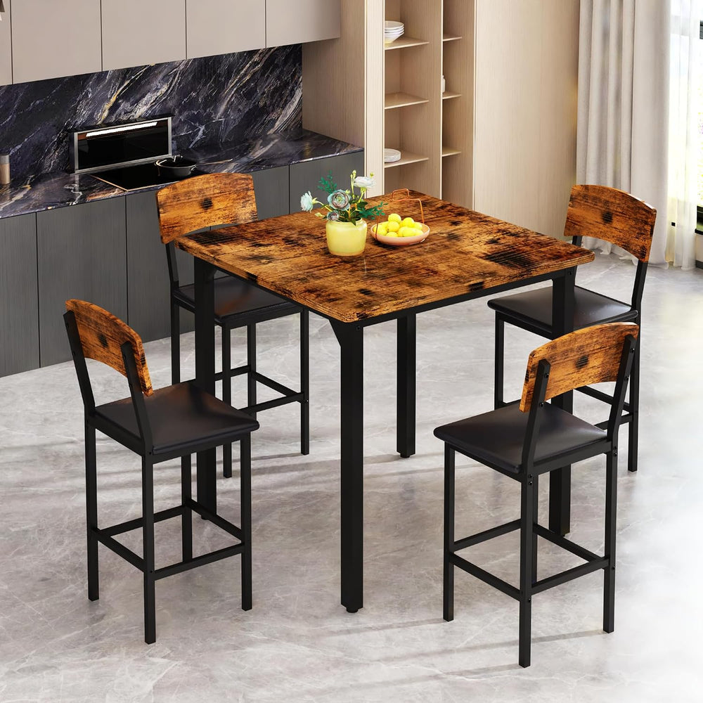 AWQM 5-Piece Dining Table Set, Kitchen Table Set for 4 (Walnut) | Counter Hei...