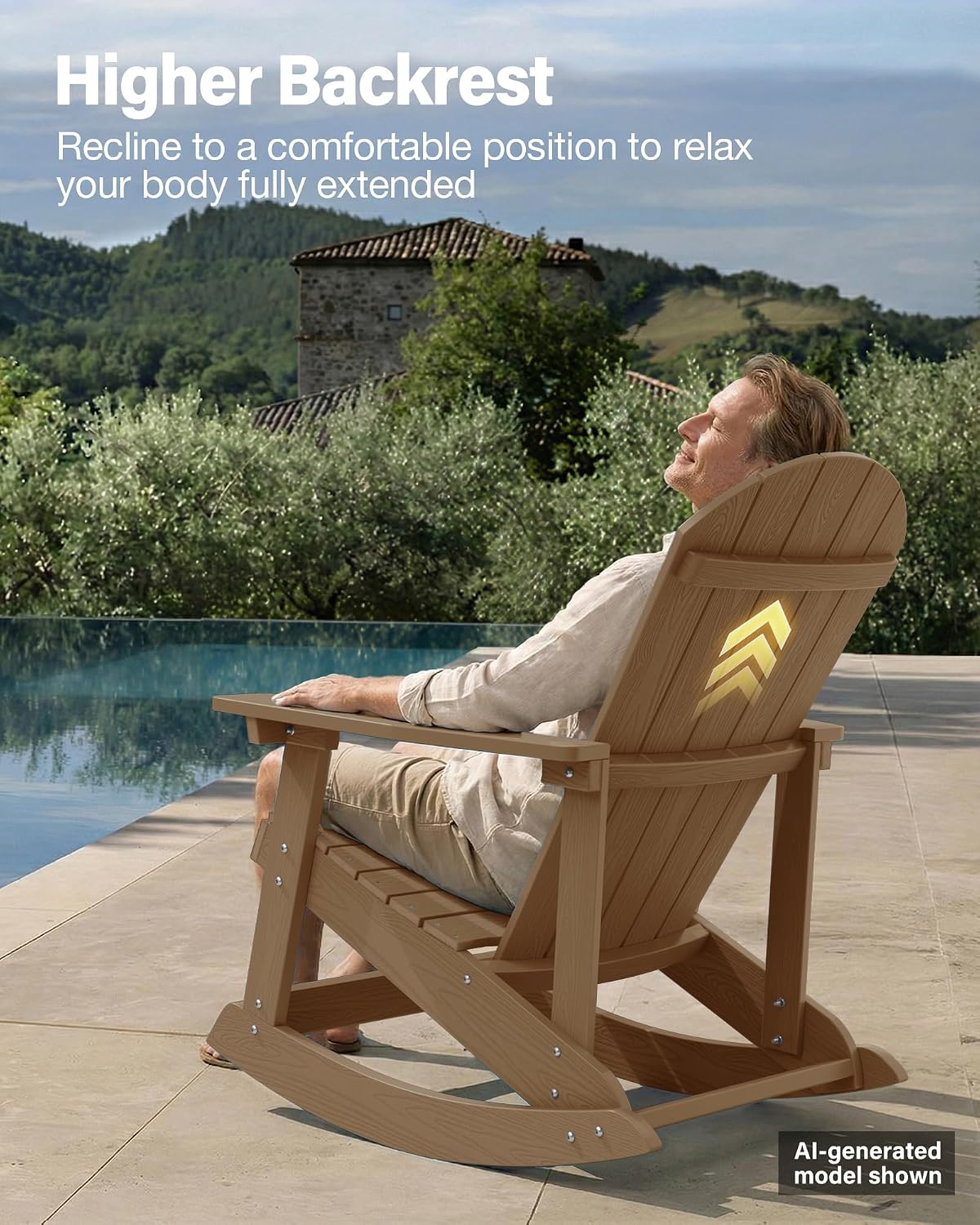 YEFU Adirondack Rocking Chair Set of 2, All-Weather Resistant, Teak | Outdoor Rocking Chair Oversized, Rocker Chair with Wide Back,Look Like Real Wood, For Patio/Porch/Backyard,Heavy Duty 380 lbs