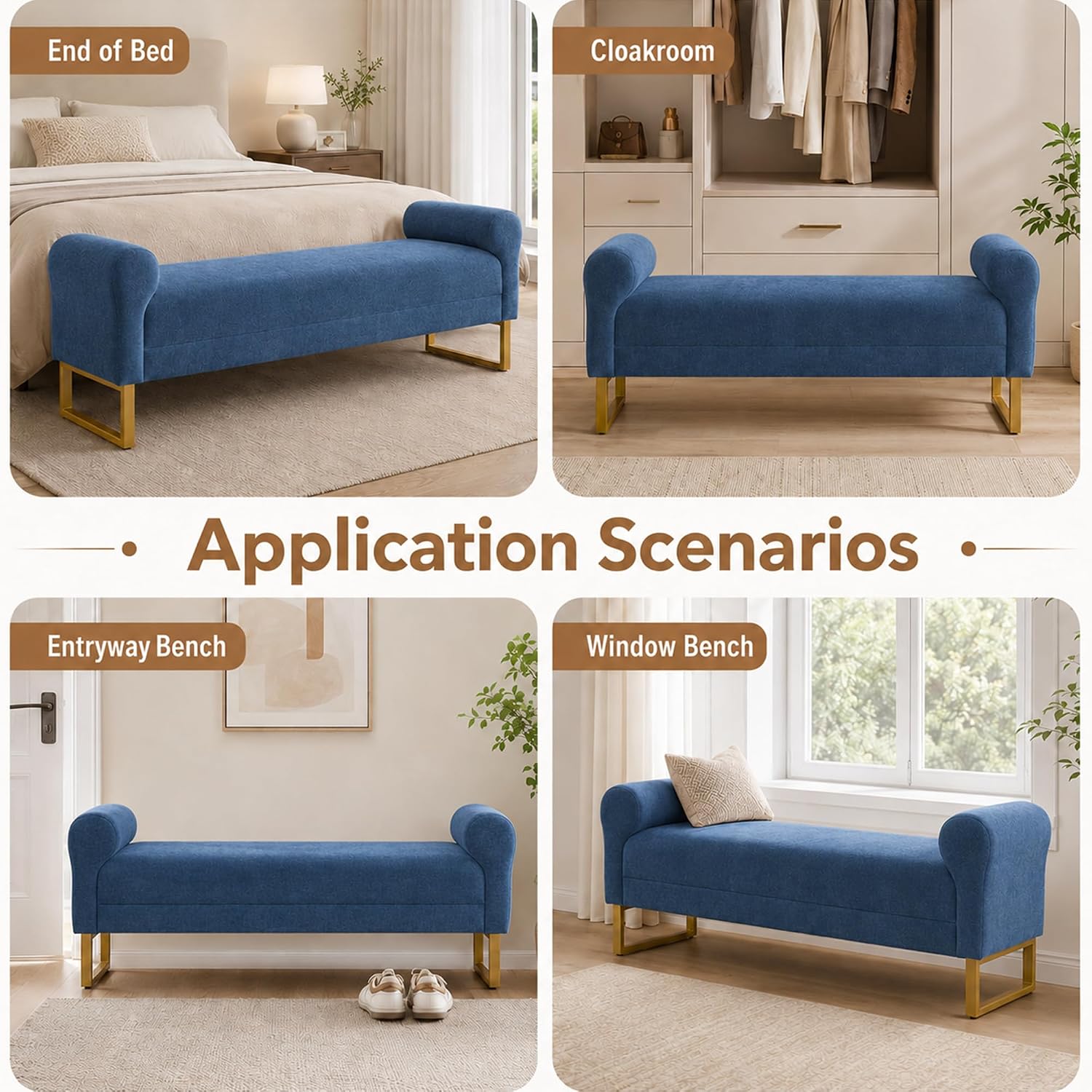 65.75" Storage Ottoman Bench, End of Bed Bench for Bedroom | Hidden Storage, Gold Metal Legs, Chenille Upholstered Seat And Modern Design For Living Room, Entryway Or Window Seating