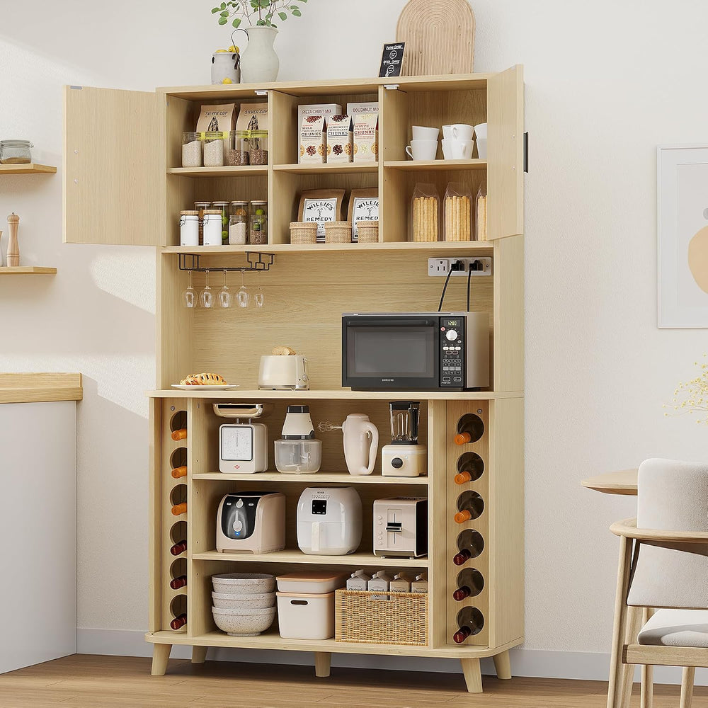 71'' Modern Kitchen Pantry Cabinet with Sliding Tambour Doors& Ad...