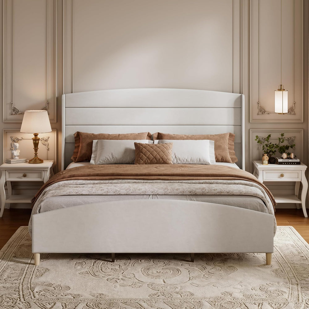 Garvee King Size Bed Frame,Upholstered Platform Bed with Wingback Headboard