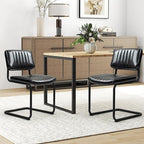 Cantilever Dining Chairs Set of 2, Mid Century Modern Dining Chairs with Black Metal Legs, Upholstered Leather Kitchen Chairs, Armless Cantilever Chair for Kitchen & Living Room, Black