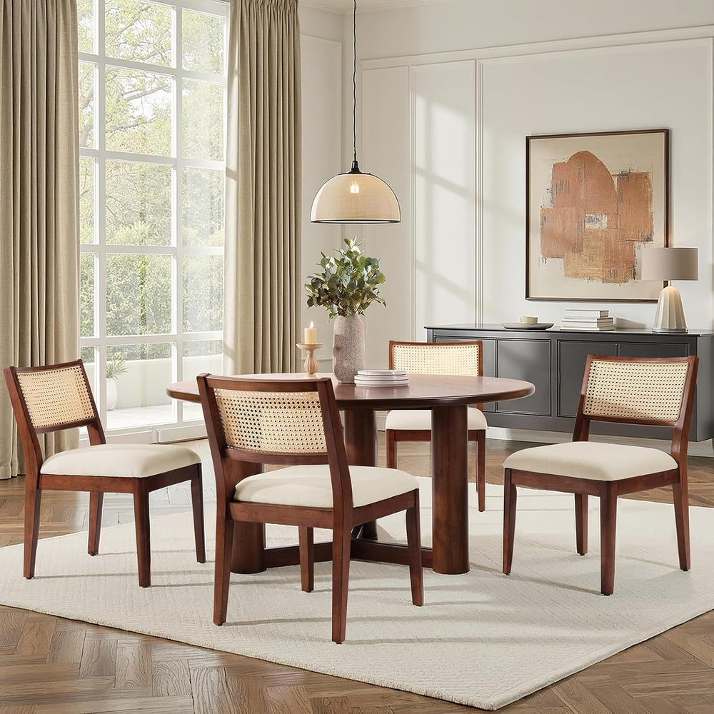 HULALA HOME Rattan Dining Chairs Set of 4, French Solid Wood Kitchen Dining R...