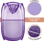 Collapsible Pop Up Laundry Hamper, Extra Large Mesh Foldable Laundry Basket, 28" x 16" x 16"(Purple)