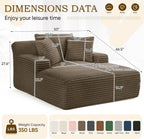 Oversized Chaise Lounge Chair Indoor,50" W Upholstered Corduroy Sofa with 3 Pillows,Comfy Fluffy Cloud Couch,Modern Deep Seat Sofa,Single Sleeper Sofa Chair for Livingroom,Bedroom,No Assembly(Brown)