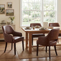 DM FurnitureFarmhouse Dining Chairs Set of 4, PU Leather Upholstered Dining Chairs with Arms, Mid Century Modern Solid Wood Kitchen Chairs, Comfortable Accent Chairs for Dining/Living Room, Brown