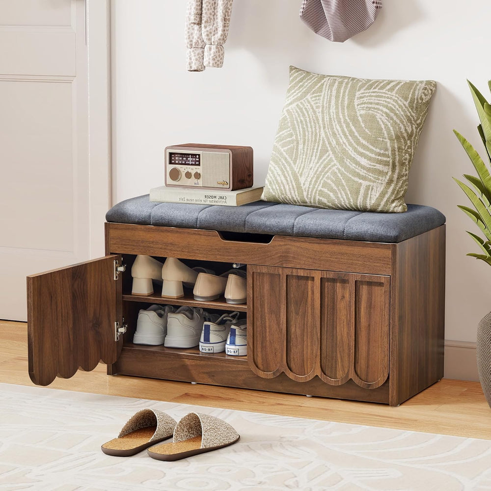 ORRD Shoe Storage Bench with Cushion, Entryway Shoe Cabinet Bench with 2 Scal...