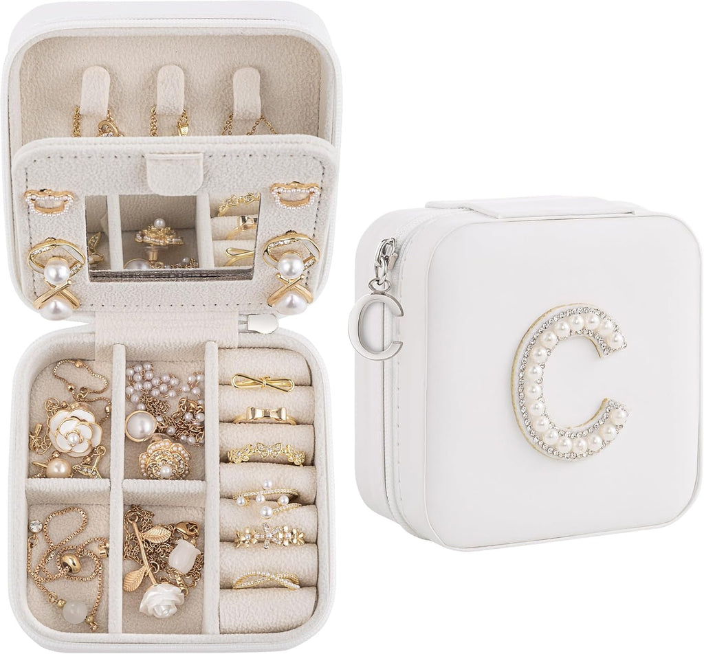 Birthday or Graduation Gift Box for Women - Initial Jewelry Case, Travel Jewelry Organizer for Wife, Girlfriend or Bridesmaid
