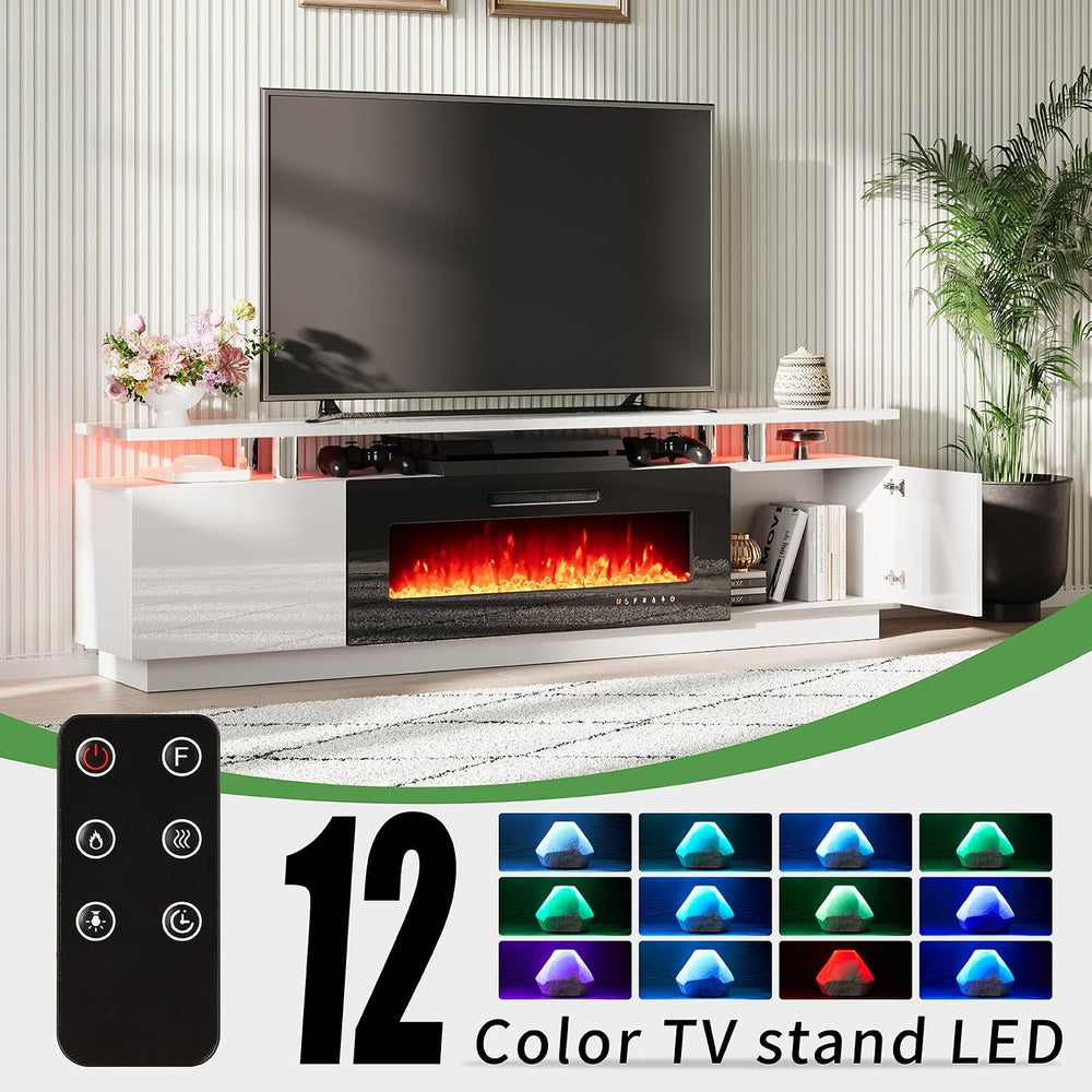 AMERLIFE 80" Fireplace Entertainment Center with Bookshelves Set of 5,Wh...