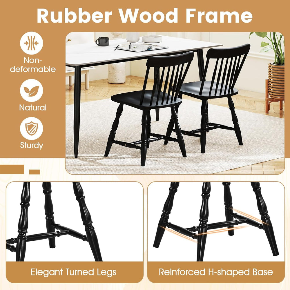 Giantex Black Windsor Dining Chairs Set of 4, Farmhouse Rubber Wood Kitchen C...