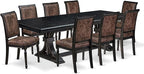 NKCY9-SBB-33 9-Piece Kitchen Table Set Includes a Dining Table and 8 Brown Textured Polyester Fabric Dinner Chairs with High Back, 44x100 Inch, Sand Blasting Black