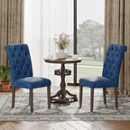 Upholstered Tufted Dining Room Chairs Set of 2, Parsons Kitchen Chairs with Padded Seat and Solid Wood Legs, Fabric Accent Side Diner Chair for Dining Room/Kitchen/Living Room, Blue