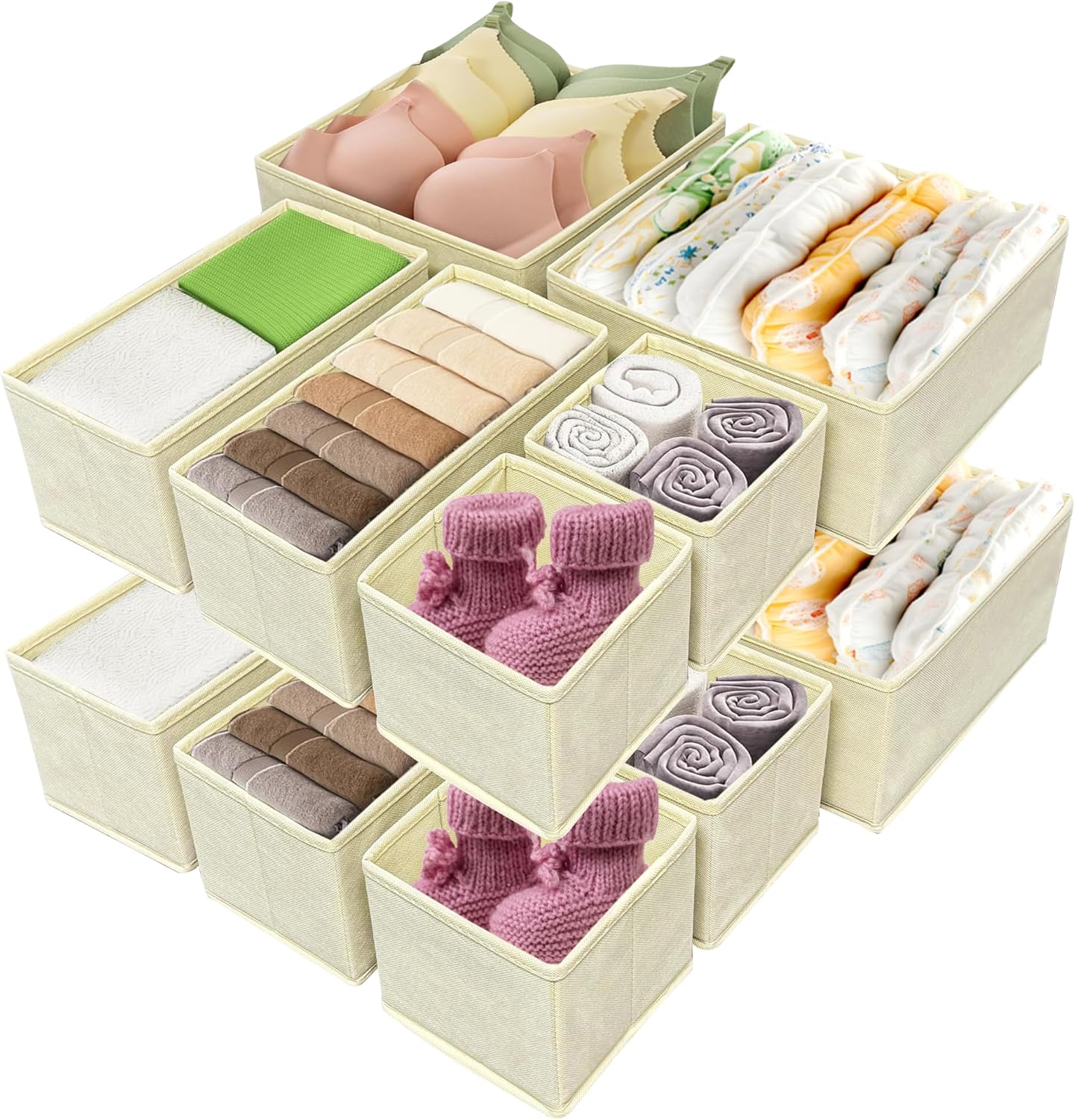 Clothes Organizer, Storage Drawer, 12 Piece Fabric Drawer Organizer Foldable Wardrobe Divider for Clothing, Underwear, Socks, Bra and Scarf, Home Storage Box in Drawers and Closet