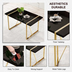 Modern Dining Table Set for 6, 55" Black Dining Table Set with 6 Faux Leather Chairs, Black Glossy Tabletop with Golden Stainless Steel Legs, 7 Piece Dinning Set Ideal for Small Space