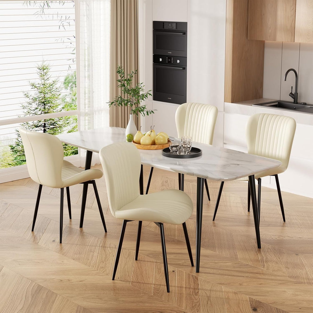 Upholstered Dining Chairs Set of 4 PU Leather Metal Legs Beige | Vertical cha...