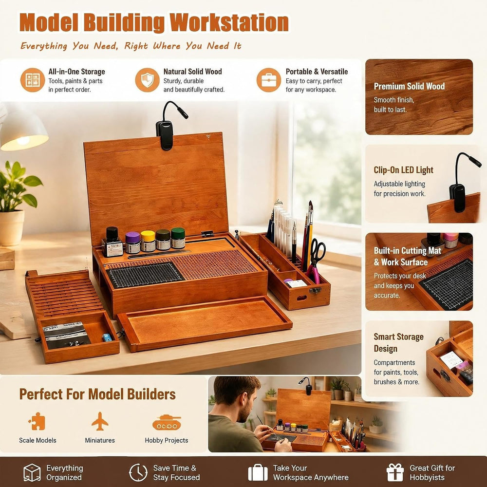 Portable Hobby Workstation, Wooden Craft Assembly Desk Featuring | Built in L...